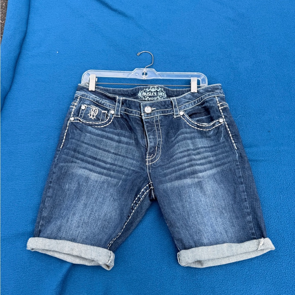 Paisley Sky Women's Medium Blue Rolled Cuff Denim Shorts